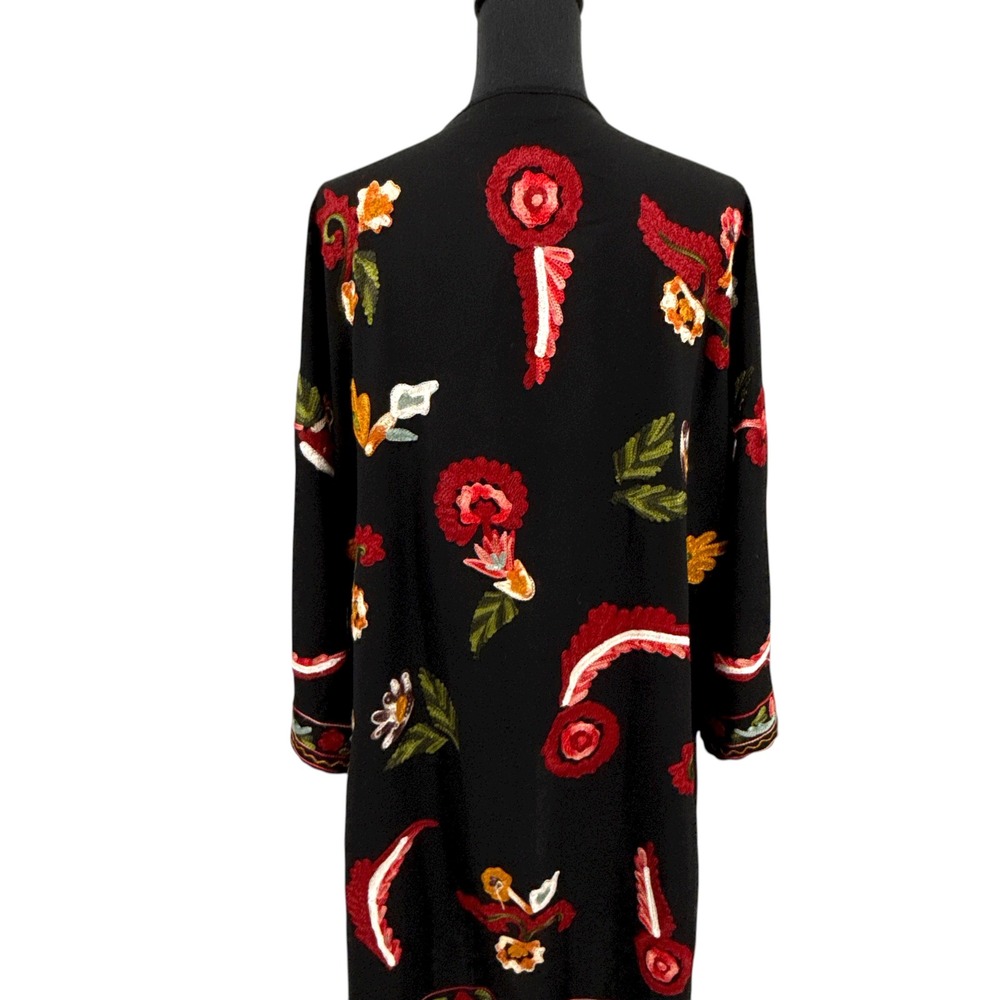 Zara Womens Black Embroidered Kimono Duster Cardigan Fringe Boho Festival M L - Picture 9 of 9